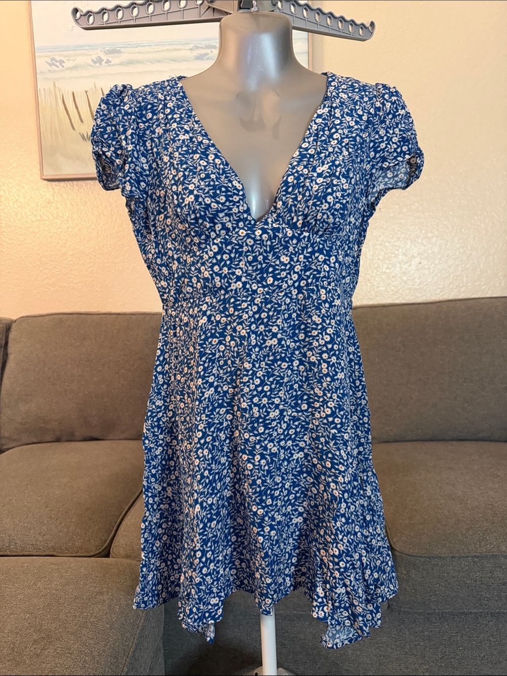 Princess Polly Blue Floral V-Neck Mini Dress